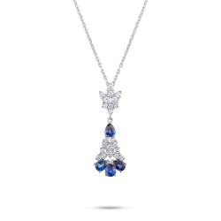 1.40 Karat Pırlantalı Tasarım Safir Kolye - 3