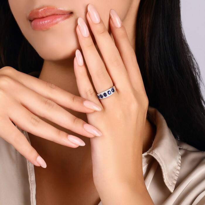 1,42 Karat Pırlanta Safir Yüzük - 3