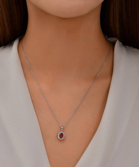 1,46 Karat Pırlanta Yakut Kolye - 3