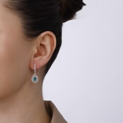 1,47 Karat Pırlanta Zümrüt Damla Küpe - 3