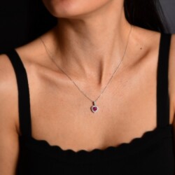 1,50 Karat Pırlanta Yakut Kalp Kolye - 4