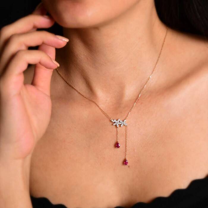 1,64 Karat Pırlanta Yakut Kolye - 2