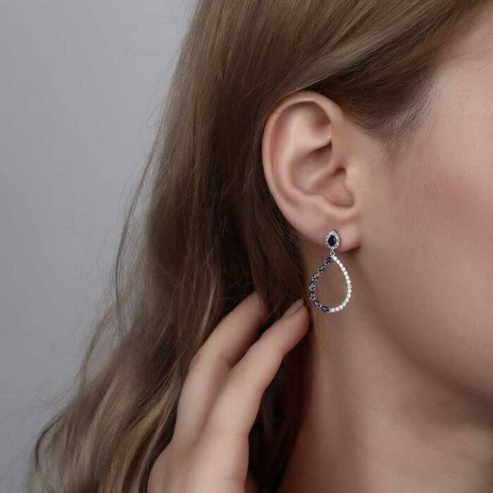 1,68 Karat Pırlanta Safir Küpe - 3