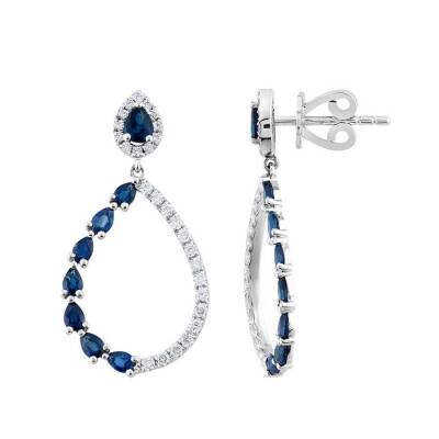 1,68 Karat Pırlantalı Safir Küpe - 1