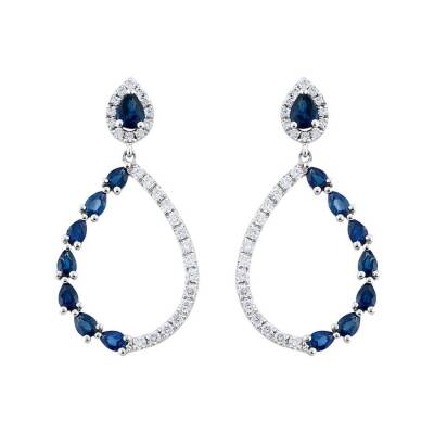 1,68 Karat Pırlantalı Safir Küpe - 2