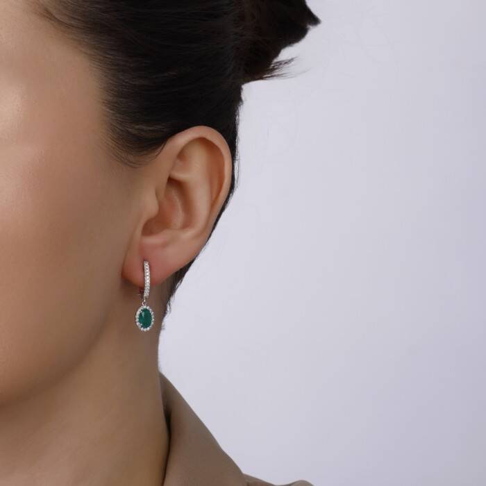 1,75 Karat Pırlanta Zümrüt Küpe - 3