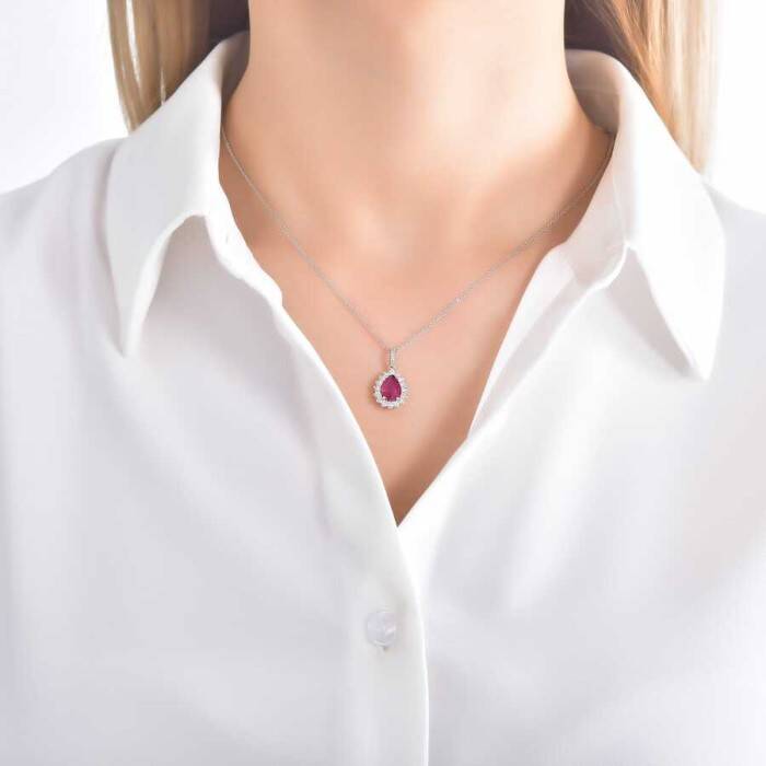 1,76 Karat Pırlanta Yakut Kolye - 3