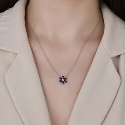 1,78 Karat Pırlanta Safir Çiçek Kolye - 2