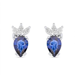 1,85 Karat Pırlanta Safir Damla Küpe - 2