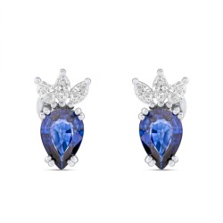 1,85 Karat Pırlantalı Damla Safir Küpe - 2