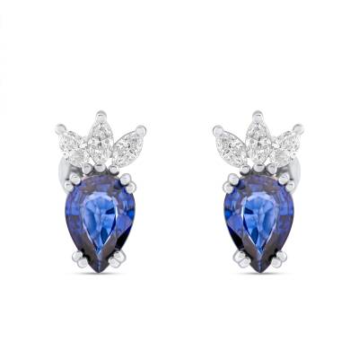 1,85 Karat Pırlantalı Damla Safir Küpe - 2