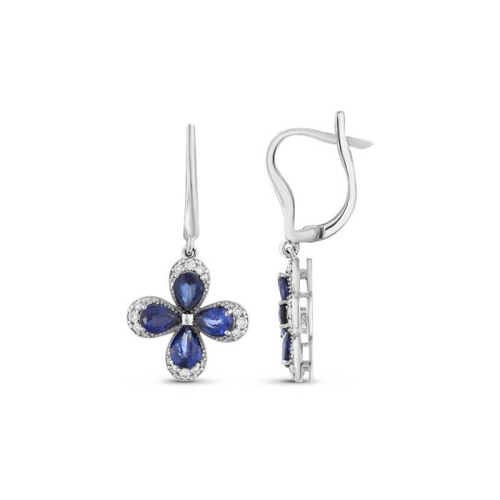 1,92 Karat Pırlanta Safir Çiçek Küpe - 1