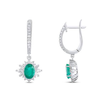 2,02 Karat Pırlantalı Zümrüt Küpe - 3