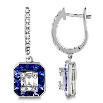 2,03 Karat Pırlantalı Safir Küpe - 1
