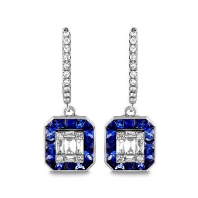 2,03 Karat Pırlantalı Safir Küpe - 2