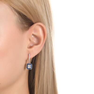 2,03 Karat Pırlantalı Safir Küpe - 3