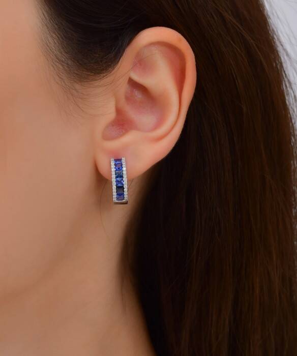 2,41 Karat Pırlanta Safir Küpe - 3