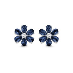 2,66 Karat Pırlanta Safir Çiçek Küpe - 2