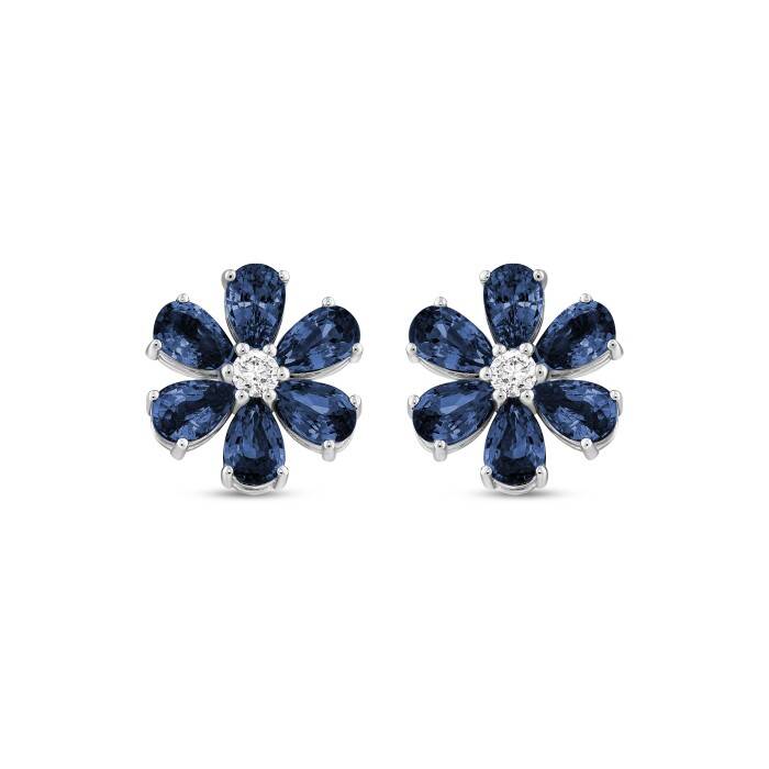 2,66 Karat Pırlanta Safir Çiçek Küpe - 2