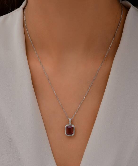 3,68 Karat Pırlantalı Yakut Kolye - 3