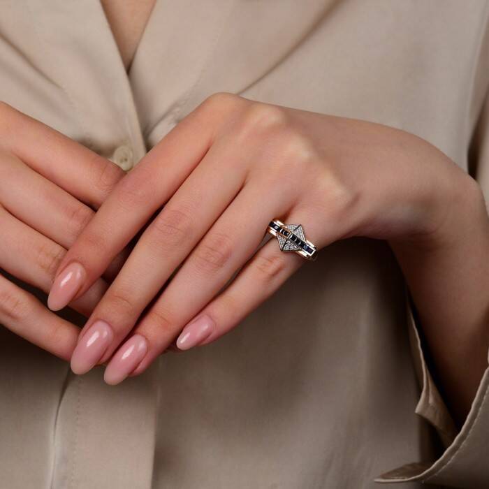 0,84 Karat Pırlanta Safir Yüzük - 3